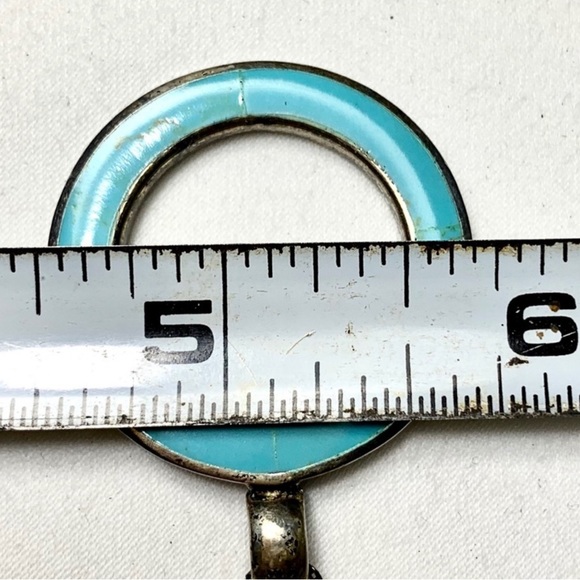 Vintage 925 Turquoise pendant with chain. Necklace Round - Picture 4 of 6